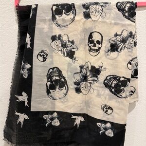 Skull and Floral Print Scarf